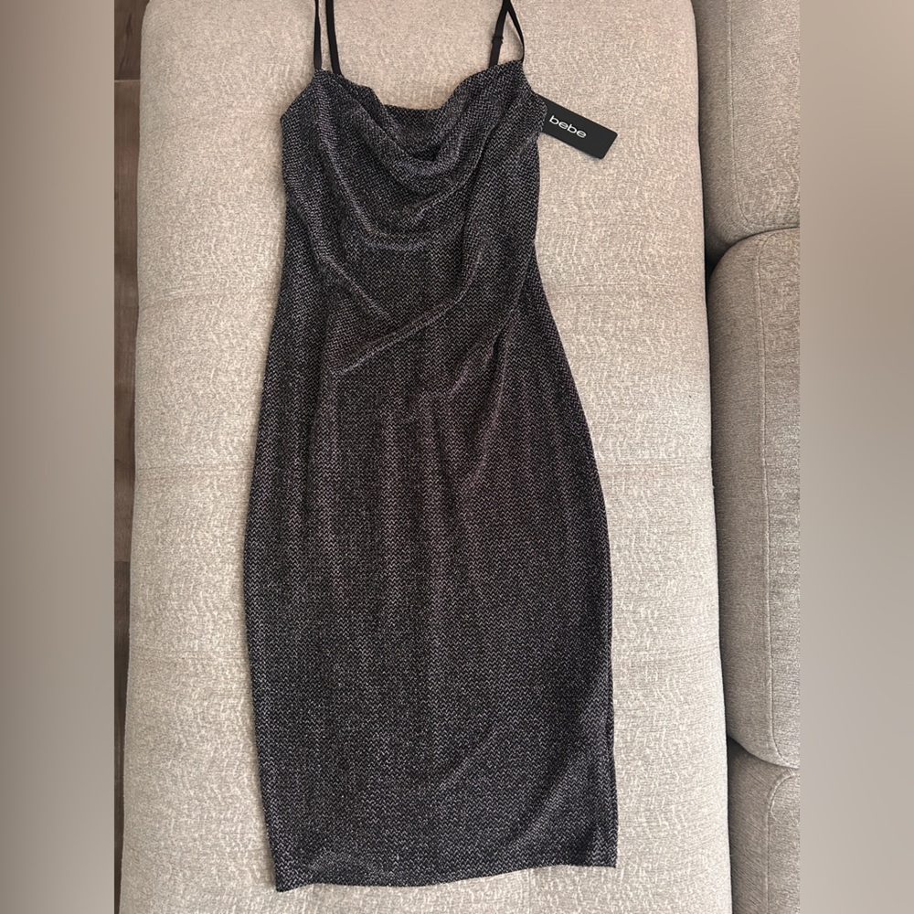bebe Cowl Neck Black Midi Dress